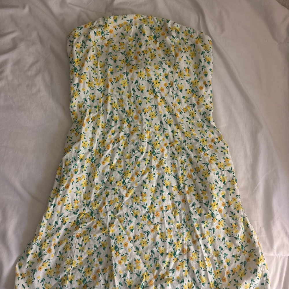 Old Navy Strapless Dress with Yellow and Green Floral Pattern